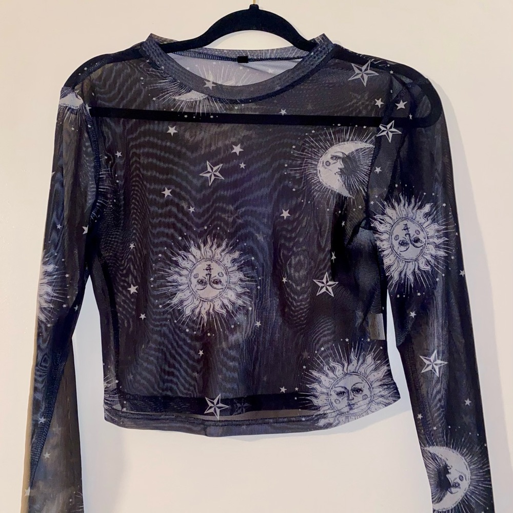 Sheer mesh moon top